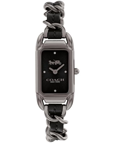 COACH 2h Quartz Watch With Genuine Leather On A Chainlink Bracelet - Water Resistant 3 Atm/30 Meters - Gift For Her - Premium Fashion - Black