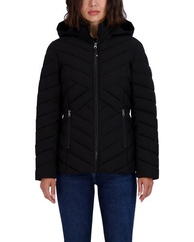 Nautica Short Stretch Lightweight Puffer Jacket With Removeable Hood - Black