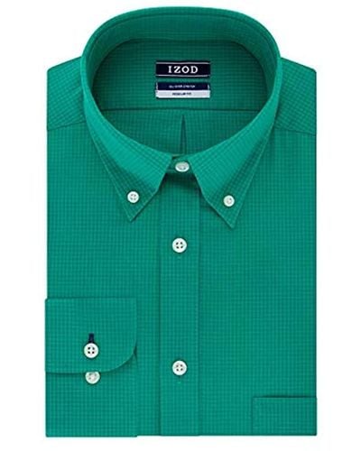 Izod Dress Shirts Regular Fit Stretch Gingham - Green