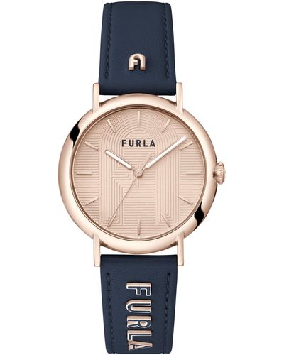 Furla Easy Shape Blue Medium/dark Genuine Leather Strap Watch
