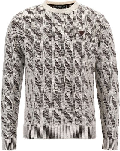 Guess Alan Long Sleeve Crew Neck Fancy Stitch Sweater - Gray