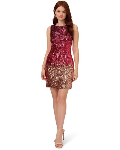 Adrianna Papell Ombre Sequin Sheath Dress - Red