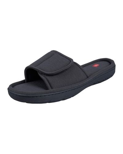 Hanes Velcro Open Toe Slide Slipper With Indoor/outdoor Sole - Gray
