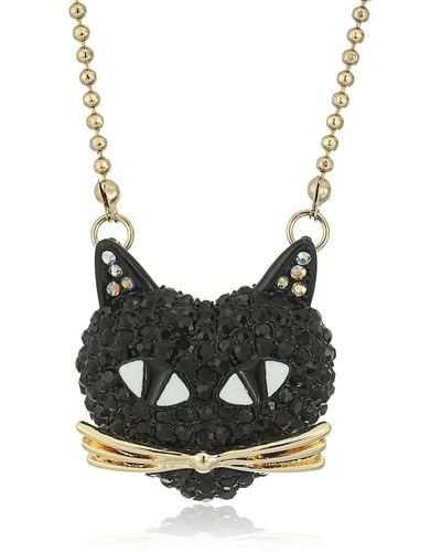 Betsey Johnson Pave Cat Pendant Necklace - Black