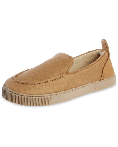 Isotoner Recycled Microsuede & Canvas Emmett Closed Back Slip On Slipper - Natural