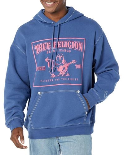 True Religion Relaxed Big T Pullover Hoodie - Blau