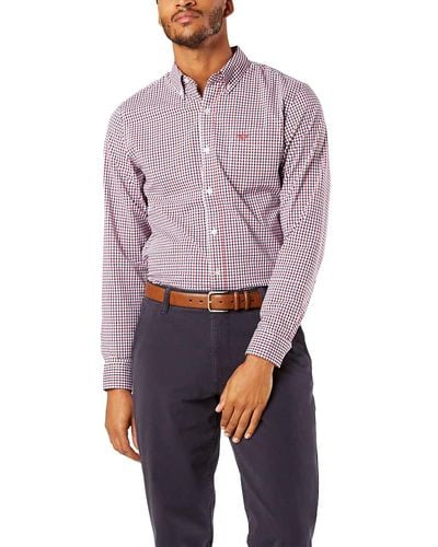 Dockers Size Classic Fit Long Sleeve Signature Comfort Flex Shirt - Purple