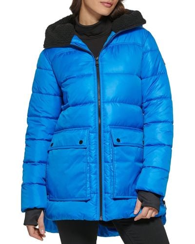 Kenneth Cole S Mixed Media Heavyweight Puffer Jacket - Blue