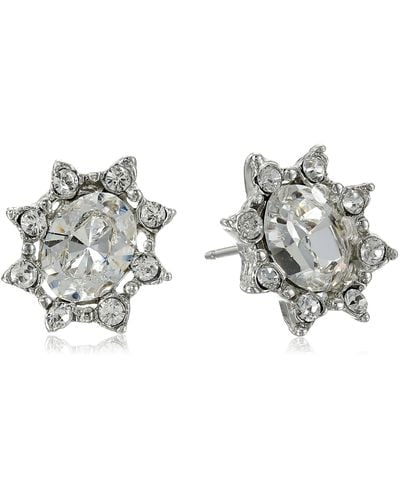Ben-Amun Silver-tone Crystal Flower Stud Earrings - Metallic