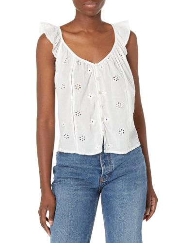 Velvet By Graham & Spencer Coco Cotton Eyelet Button Front Top - Blue