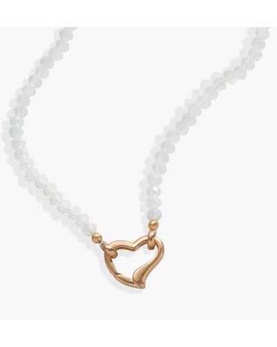 ALEX AND ANI Aa767723sag,moonstone Beaded Heart Clasp Necklace,satin Gold,white - Metallic