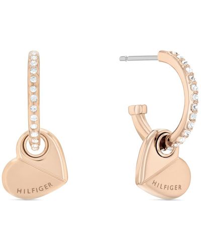Tommy Hilfiger Stainless Steel Heart Hoop Earrings With Sparkling Crystals - 21mm - Perfect For Casual Or Dressy Occasions - Gifts For - Multicolor