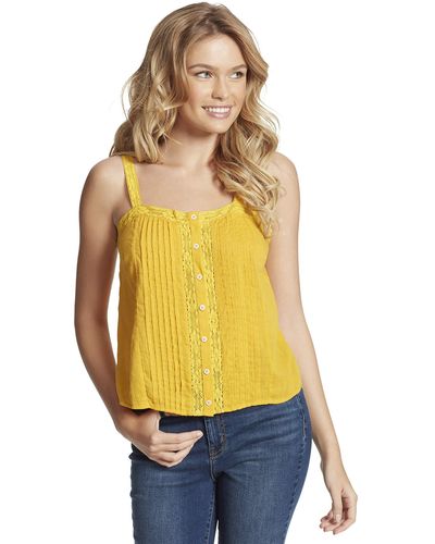 Jessica Simpson Womens Albi Lace Pintuck Blouse Cami Shirt - Yellow
