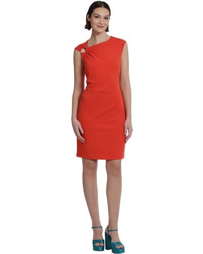 Donna Morgan Asymmetrical Neck With Ring Detail Sleek Shift Dress - Red