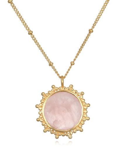 Satya Jewelry 18k Yellow Gold Plated Rose Quartz Sunburst Necklace - Pink