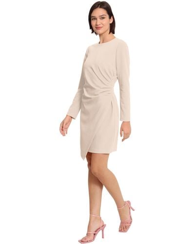 Donna Morgan Sleek Faux Wrap Dress With Asymmetric Skirt Office Workwear Event Guest Of - Natural