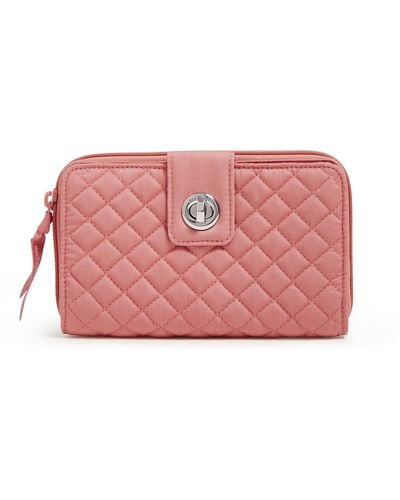 Vera Bradley Cotton Turnlock Wallet With Rfid Protection - Pink