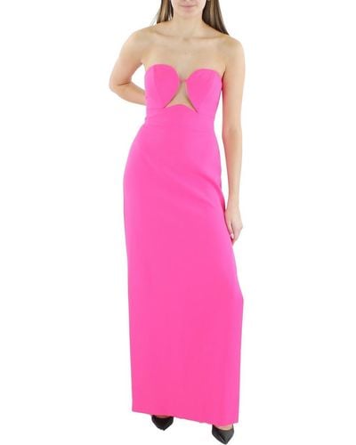 BCBGMAXAZRIA Strapless Long Evening Dress W Wire Cut Out Neck Bonded Bodice Floor Length Column Skirt Side Slit - Pink