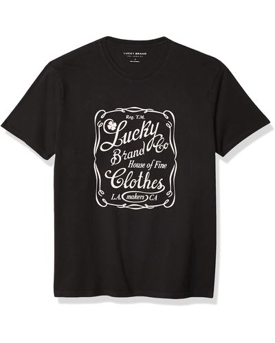 Lucky Brand Mens Short Sleeve Crew Neck Ol Skool Plaque Tee T Shirt - Black