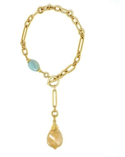 Ben-Amun Ben-amun Bohemian Chain Link 24k Gold Plated Necklace With Colorful Stones - Metallic