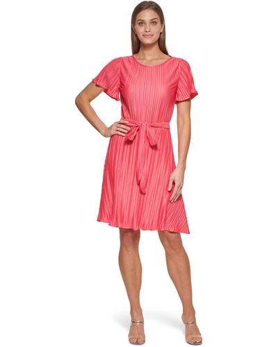 DKNY Jersey Pleated Cocktail Dress - Red