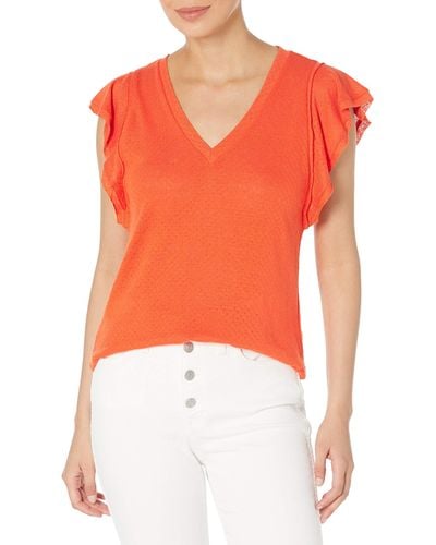 Ella Moss Gemma Ruffle Sleeve Tee Shirt - Orange