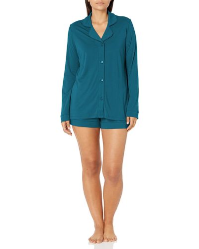 Cosabella Plus Size Bella Long Sleeve Top & Boxer Pajamas - Blue