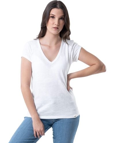 Lee Jeans Classic Fit Short Sve V-neck T-shirt - White