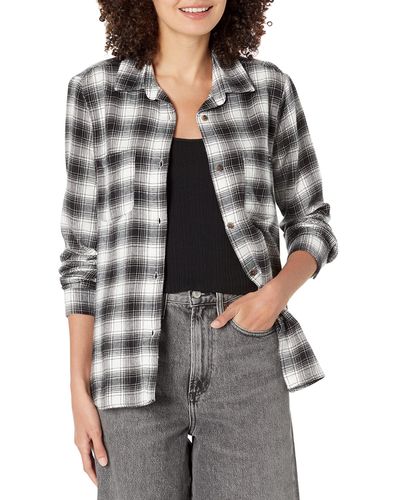 RVCA Long Sleeve Woven Plaid Shirt - Gray