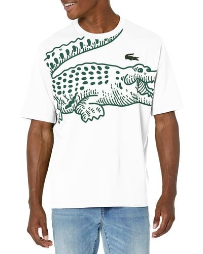Lacoste Contemporary Collection's Short Sleeve Loose Fit Large Croc Graphic Tee Shirt - White