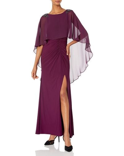 Adrianna Papell Chiffon Capelet Jersey Gown - Purple