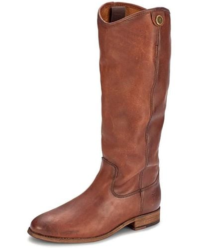 Frye Inspired Tall Boots For Made From Hard-wearing Vintage Leather With Antique Metal Hardware And Leather Outsole – 15 1⁄2" Shaft - Brown