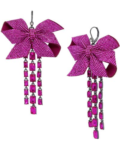 Betsey Johnson S Pavé Bow Fringe Earrings - Purple