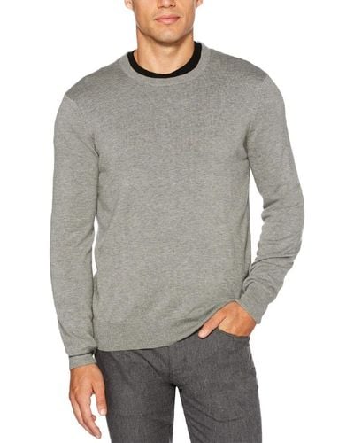 Perry Ellis Jersey Knit Crew Neck Sweater - Gray