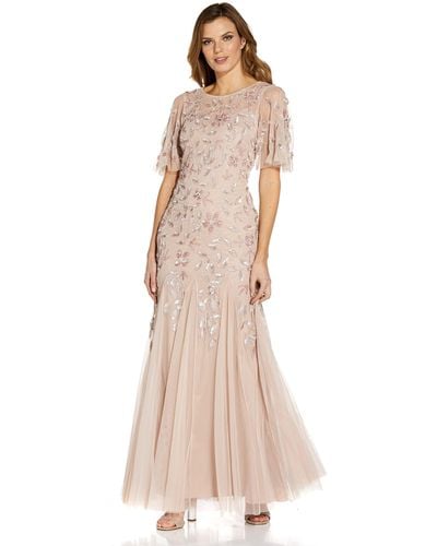 Adrianna Papell Beaded Long Gown - Natural