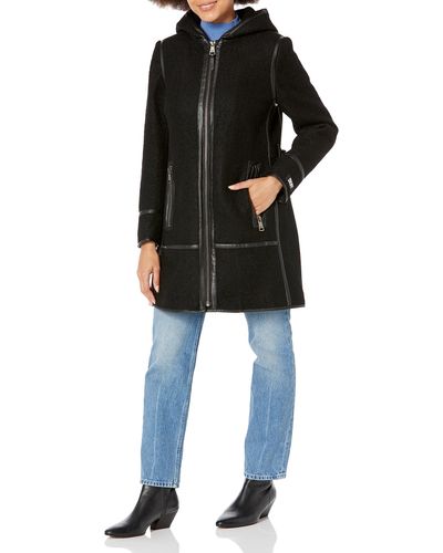 DKNY Boucle Outerwear Wool Hooded Jacket - Black