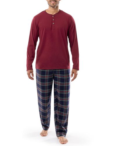 Izod Jersey Henley And Flannel Pant Set - Red