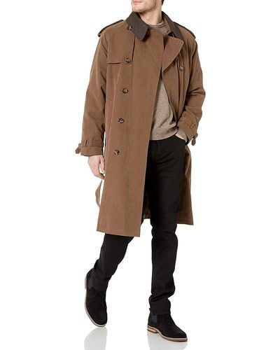 London Fog Mens Iconic Double Breasted With Zip-out Liner And Removable Top Collar Trenchcoat - Natural