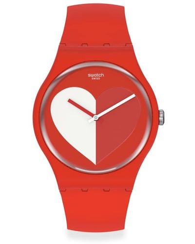 Swatch Half <3 White Watch - Red