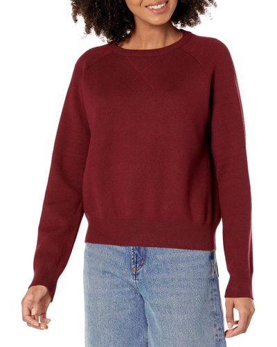 Monrow Ht1219-supersoft Sweater Knit Raglan Sweatshirt - Red