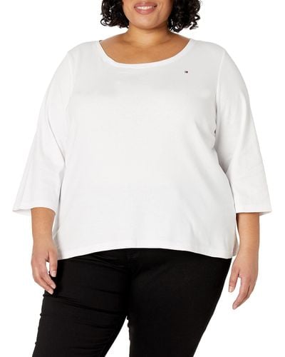 Tommy Hilfiger Plus Size 3/4 Sleeve Tee - White