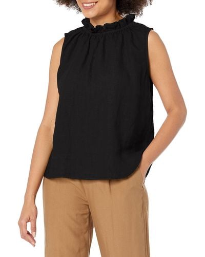 Velvet By Graham & Spencer Nova Woven Linen Top - Black