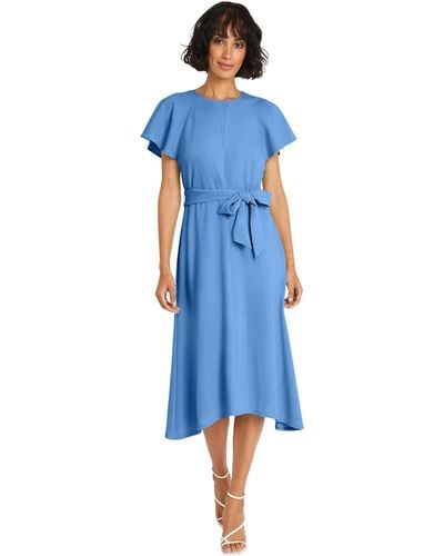 Maggy London Flutter Sleeve And Waist Tie Cocktail Multi Occasion Wedding Guest Dresses For - Blue