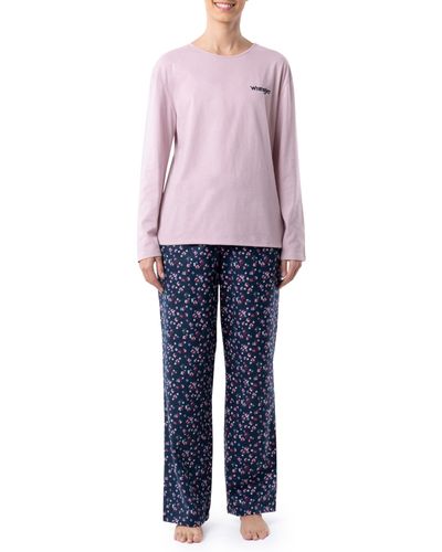 Wrangler Jersey Top And Flannel Pant Sleep Pajama Set - Blue