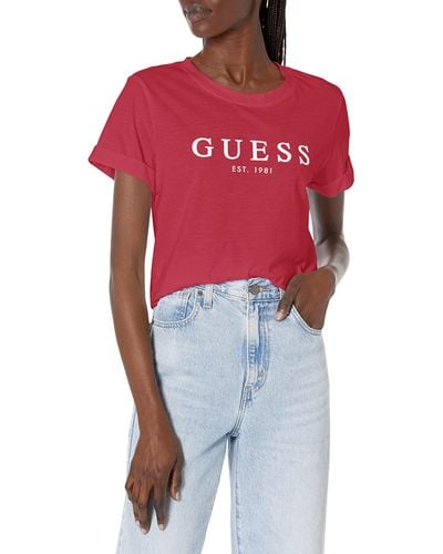 Guess 1981 Rolled Cuff Short Sleeve Tee - Red