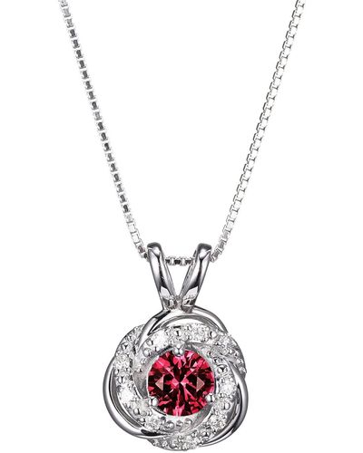 Amazon Essentials Platinum Over Sterling Silver Created Ruby And 1/10th Carat Total Weight Lab Grown Diamond Delicate Knot Necklace - White