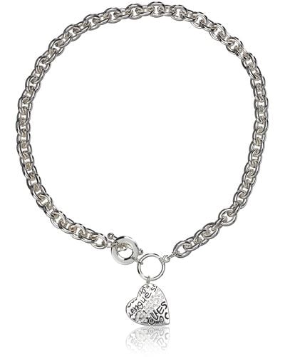 Guess Womens "basic" Silver And Crystal Graffiti Heart Toggle Pendant Necklace - Metallic