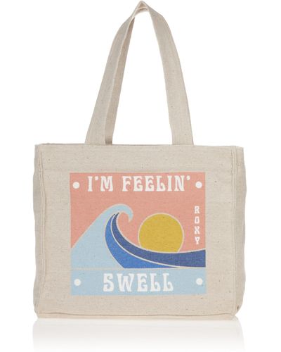 Roxy 12l Drink The Wave Cotton Blend Printed Tote Bag - White