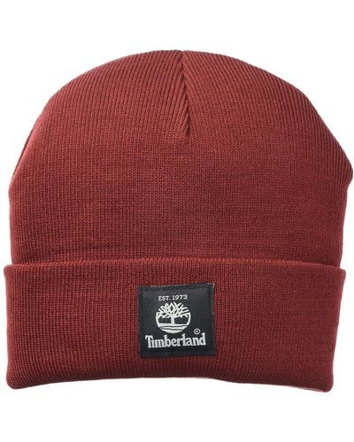 Timberland Short Watch Cap with Woven Label - Rosso