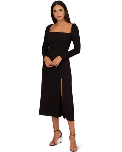 Adrianna Papell Midi Light Crepe Dress - Black